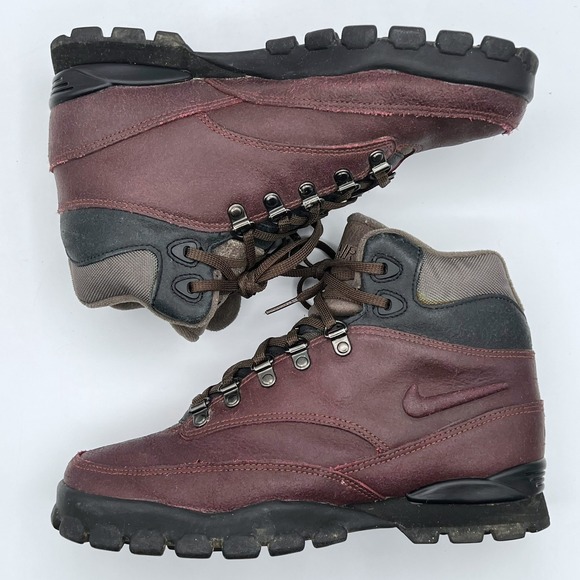 Vintage‎ 90s Nike Air ACG Leather Hiking Boots Burgundy Mid Size 7.5 - Picture 3 of 7